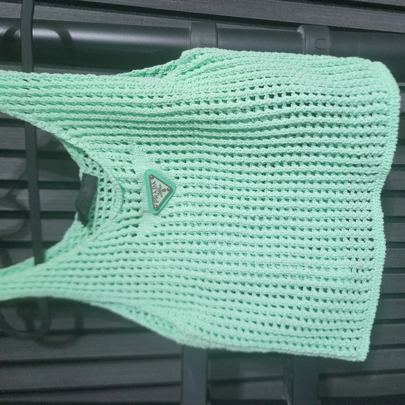 Prada Mint Green Crochet Tote Bag